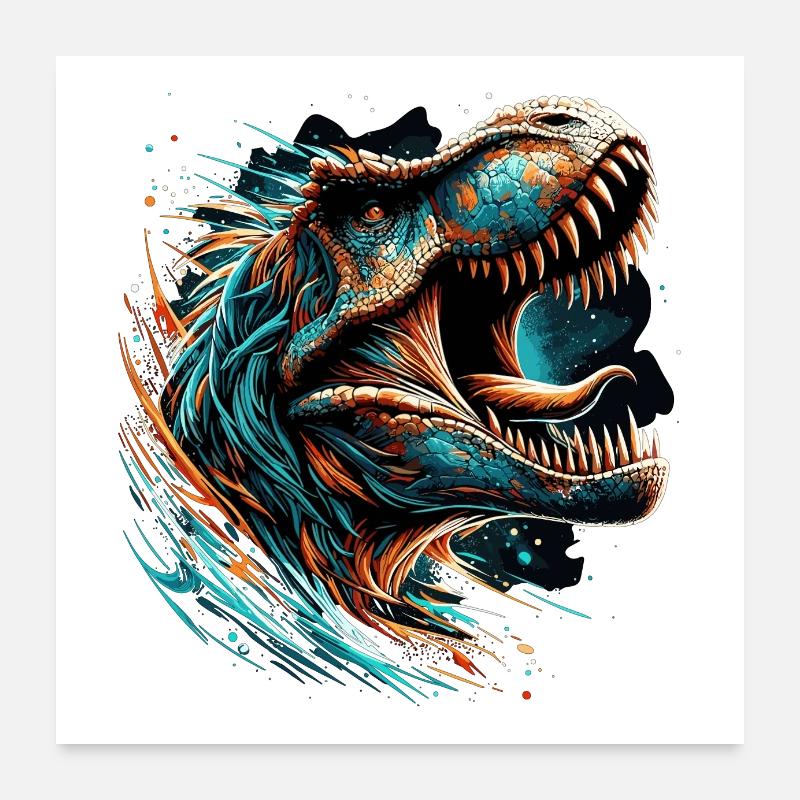 Brüllender T-Rex Dinosaurier Geschenk Poster 60x60 cm