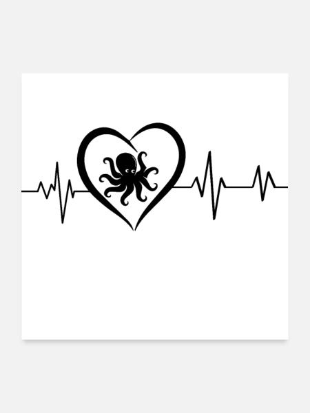 Oktopus-Herzschlag - Poster 60x60 cm - Weiß - Vorne