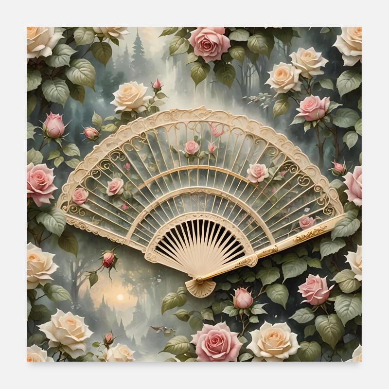 Éventail sur roses Poster 60 x 60 cm