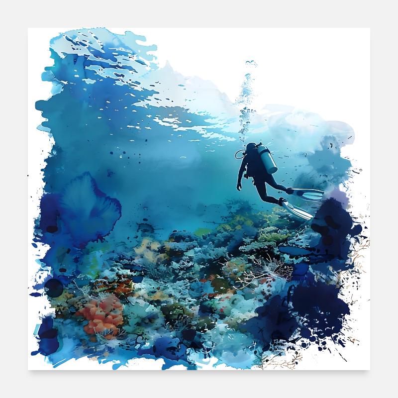 Faszination Tauchen mit Flasche Poster 60x60 cm