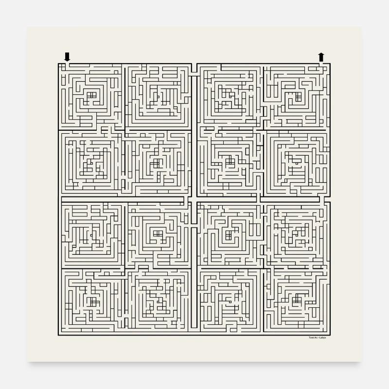 Laby Square 2 (Black Monochrome) Poster 24" x 24" (60x60 cm)