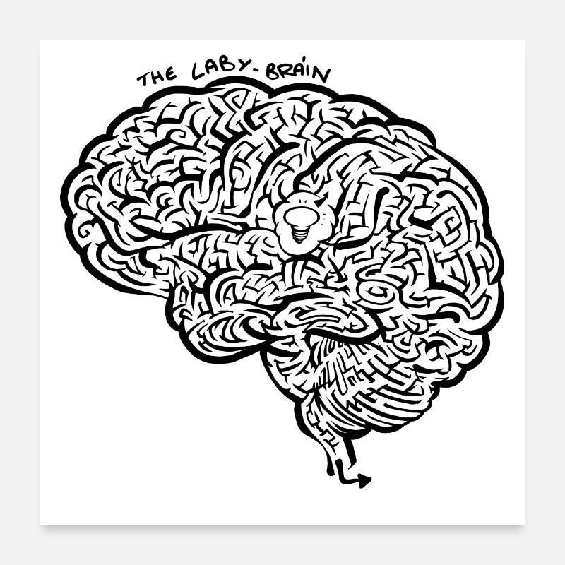 Laby Brain (monochrom schwarz) Poster 60x60 cm