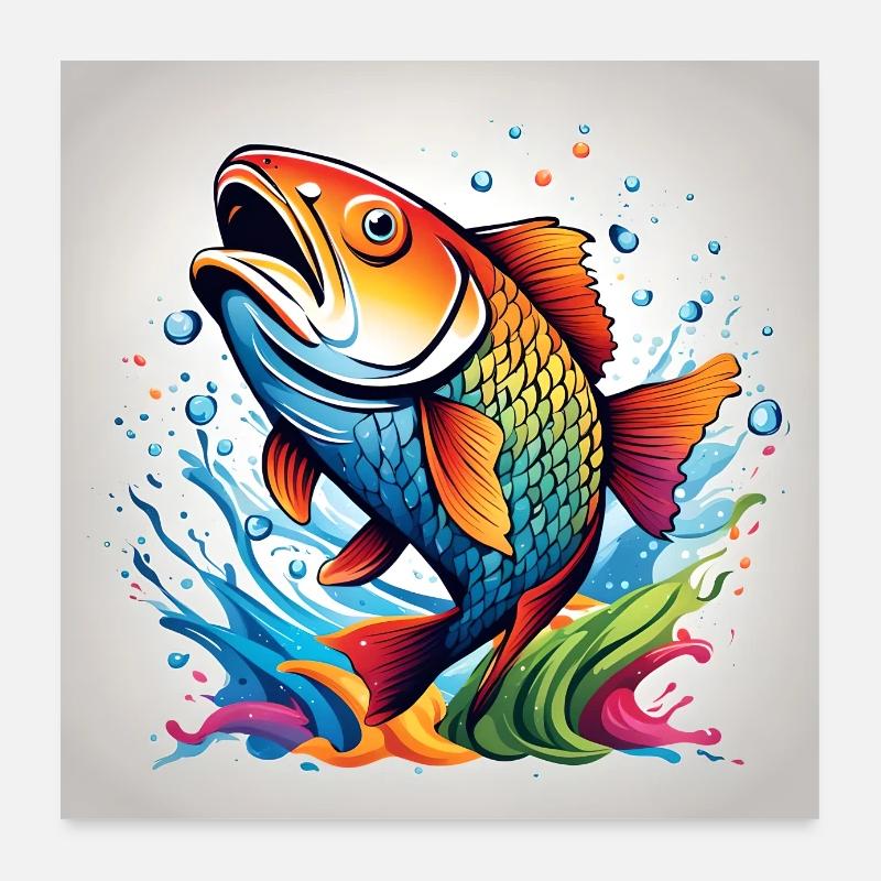 Trout Fish Colored Poster 24" x 24" (60x60 cm)
