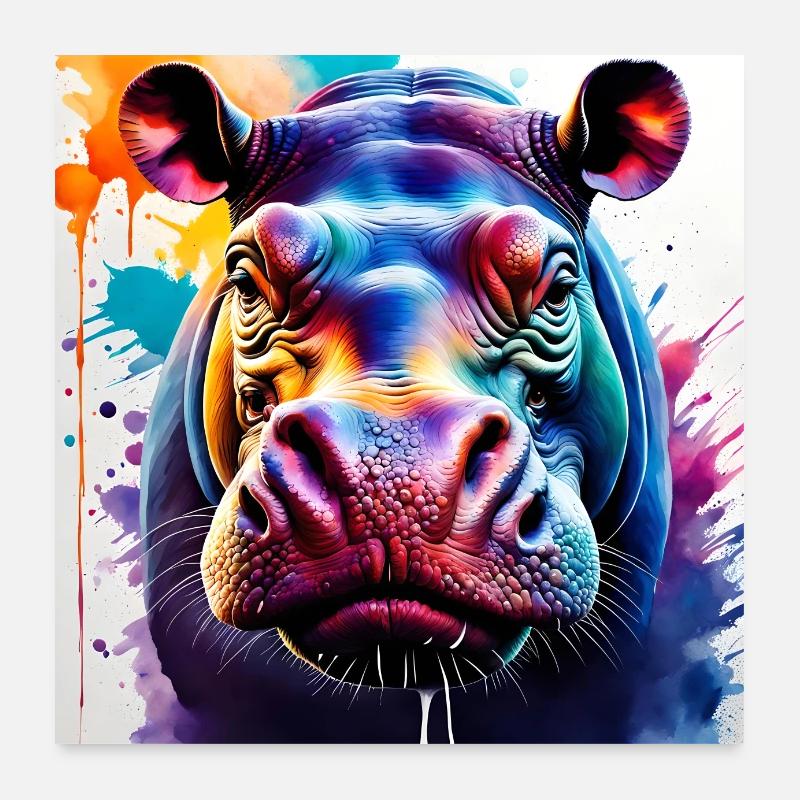 Hippo coloured Poster 24" x 24" (60x60 cm)