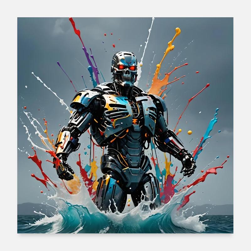 Robot coloré - Poster 60 x 60 cm - blanc
