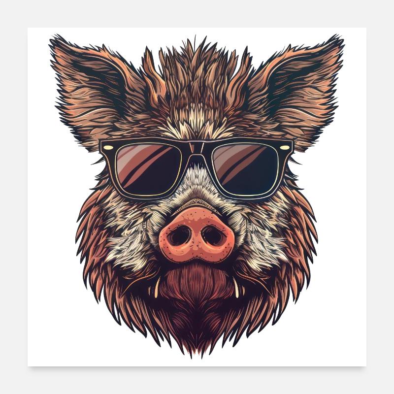 Wildschwein Sonnebrille Poster 60x60 cm