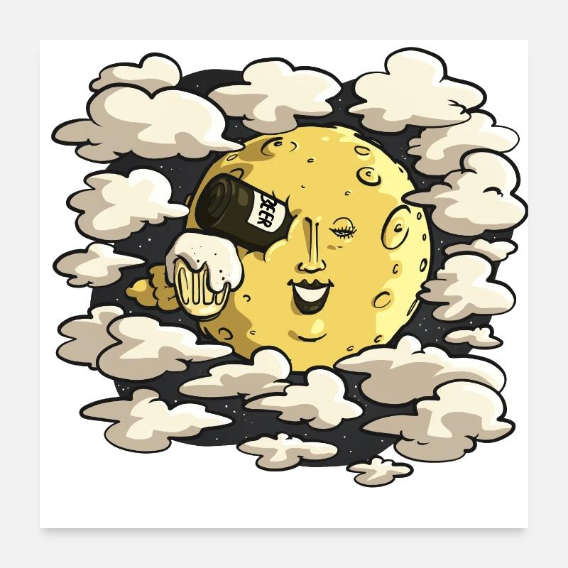 Lune de Méliès et bière Poster 60 x 60 cm