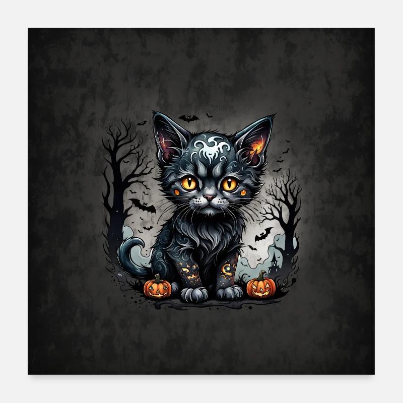 Soirée d’Halloween avec des chatons et des citrouilles. Poster 60 x 60 cm