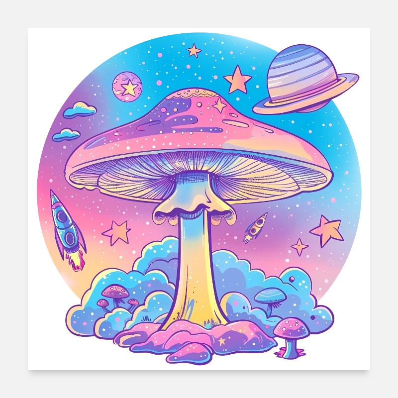 Explosion de mots de champignons psychédéliques Poster 60 x 60 cm