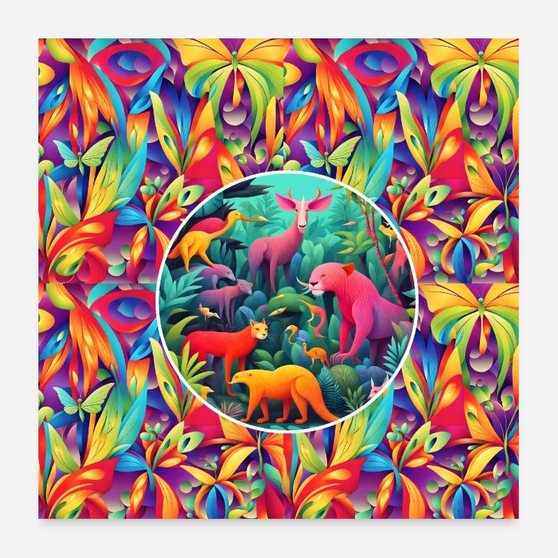 Tierischer Dschungel - Poster 60x60 cm - Weiß