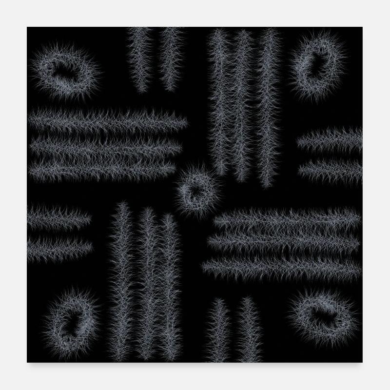Lignes et cercles blancs sur fond noir Poster 60 x 60 cm