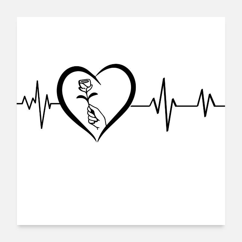 Herzschlag Hand hält eine Rose Poster 60x60 cm