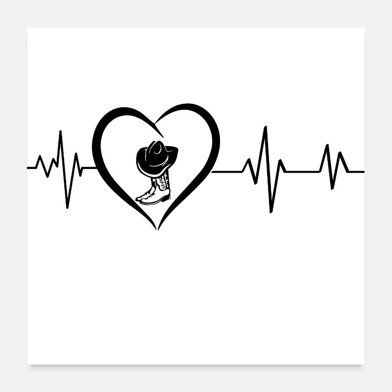 Heartbeat Boots and Cowboy Hat Poster 24" x 24" (60x60 cm)