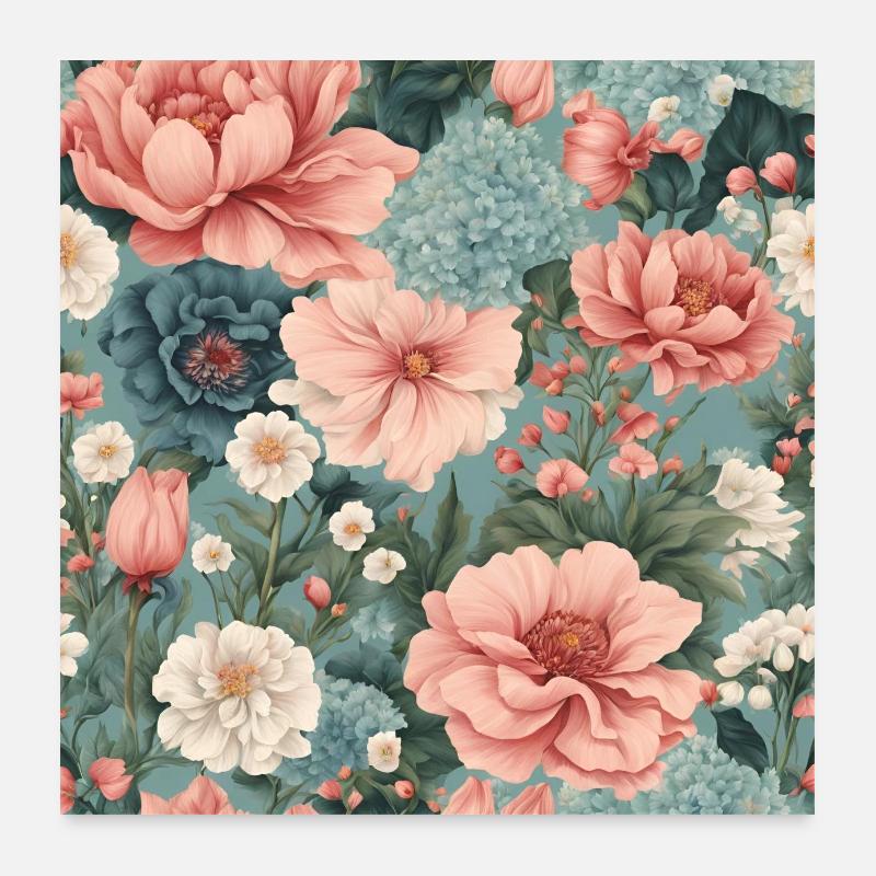 Spring Summer Blooming Floral Pattern Poster 24" x 24" (60x60 cm)