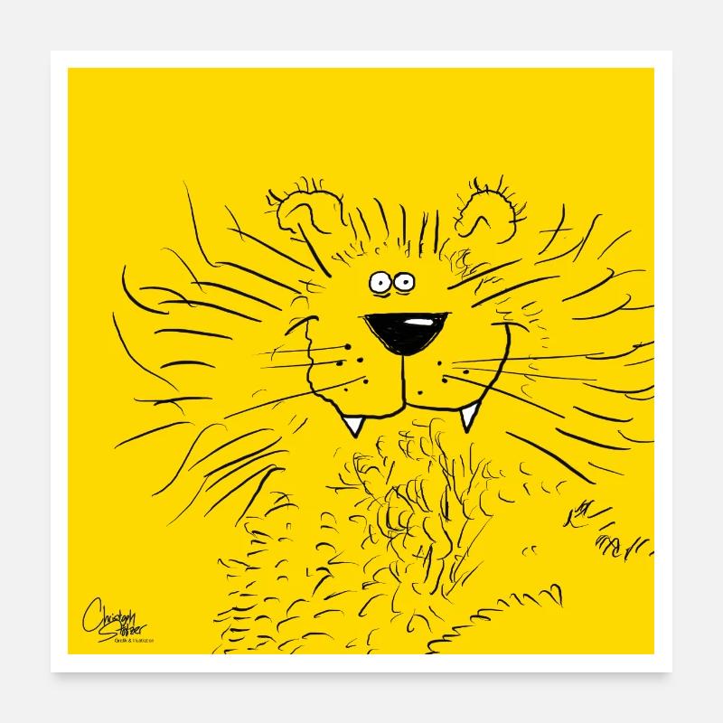 Das Lustiger-Löwe-Poster - Poster 60x60 cm - Weiß