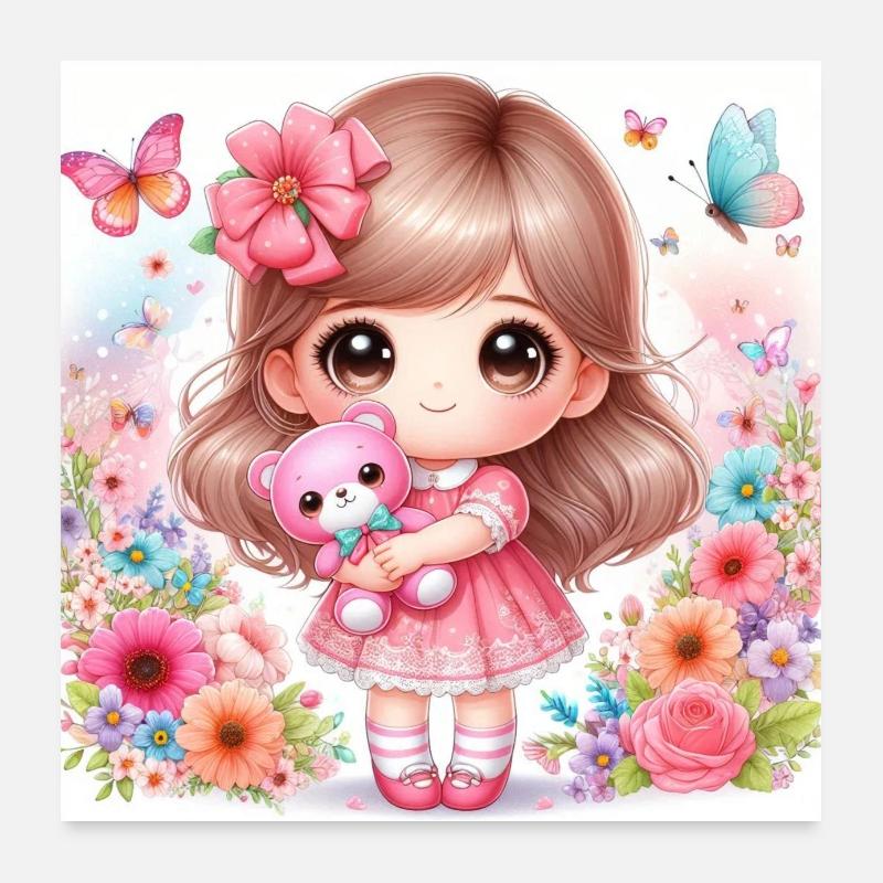 Little Doll with a Teddy Bear Poster 24" x 24" (60x60 cm)