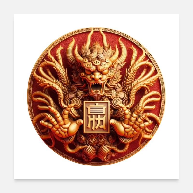 Japanisches Drachenmonster Poster 60x60 cm