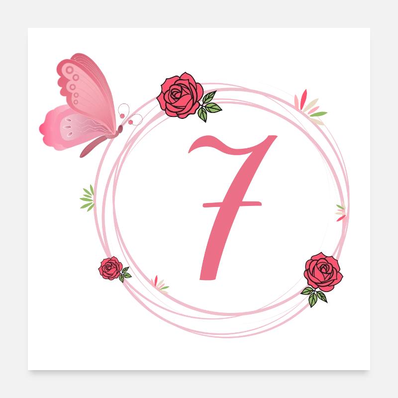 7e anniversaire papillon et fleurs fillettes Poster 60 x 60 cm