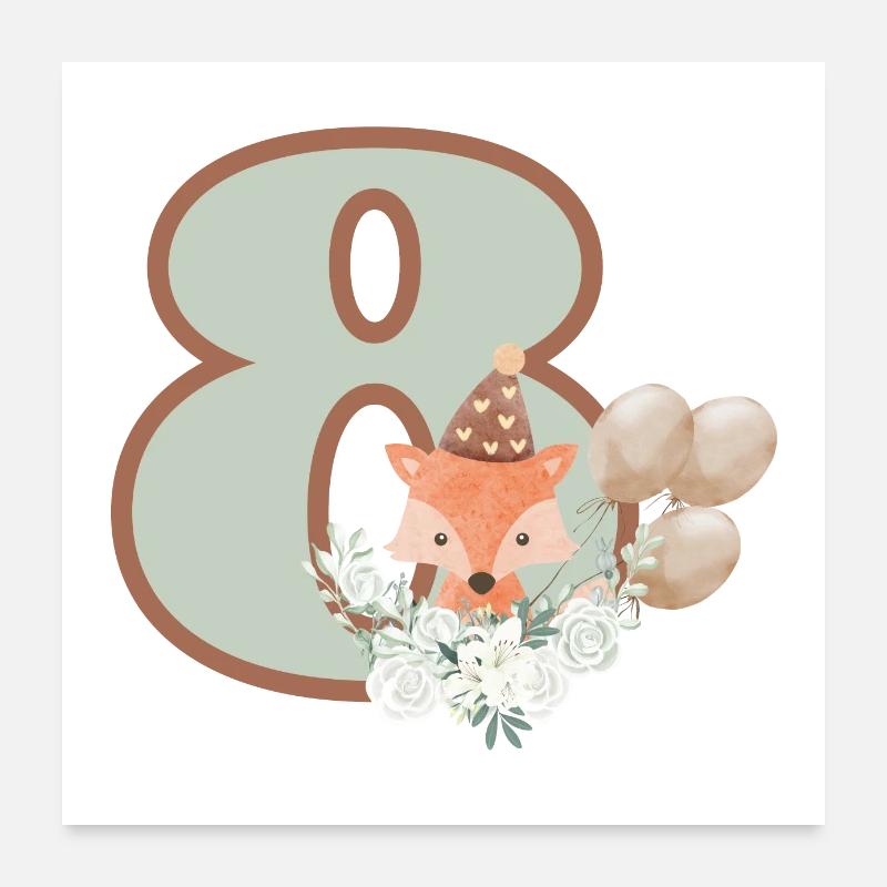 8e anniversaire renard fleurs Poster 60 x 60 cm