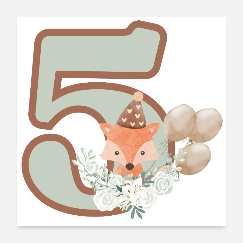 5. Geburtstag Fuchs Blumen Poster 60x60 cm