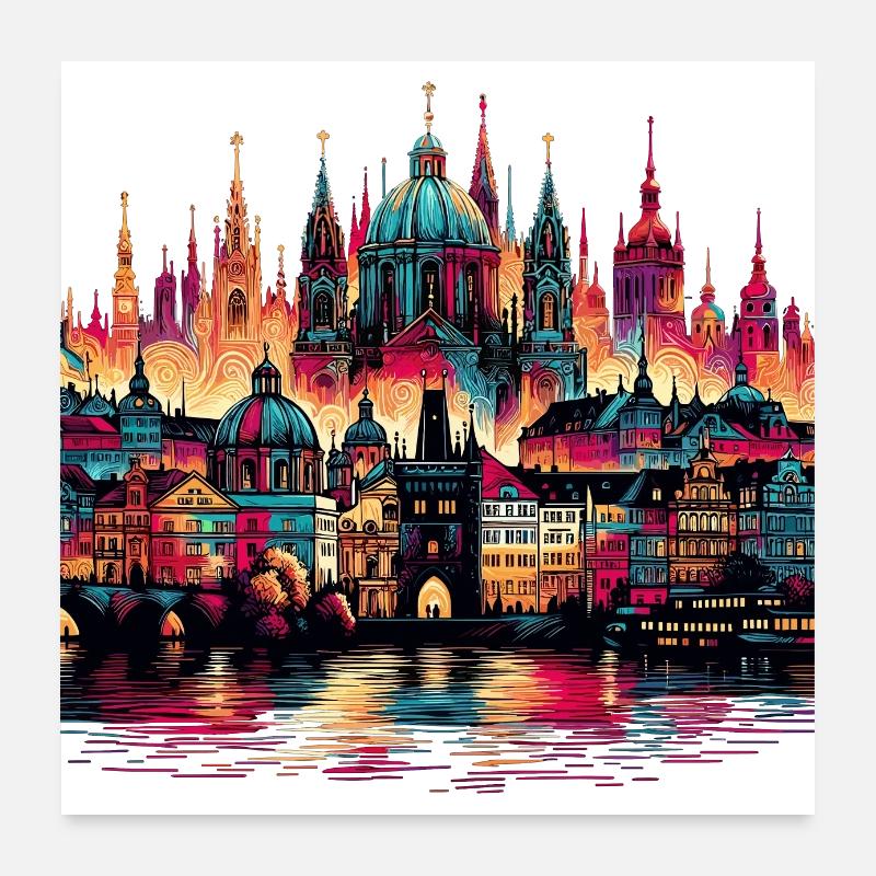 Prague Capitale République tchèque Cadeau Poster 60 x 60 cm