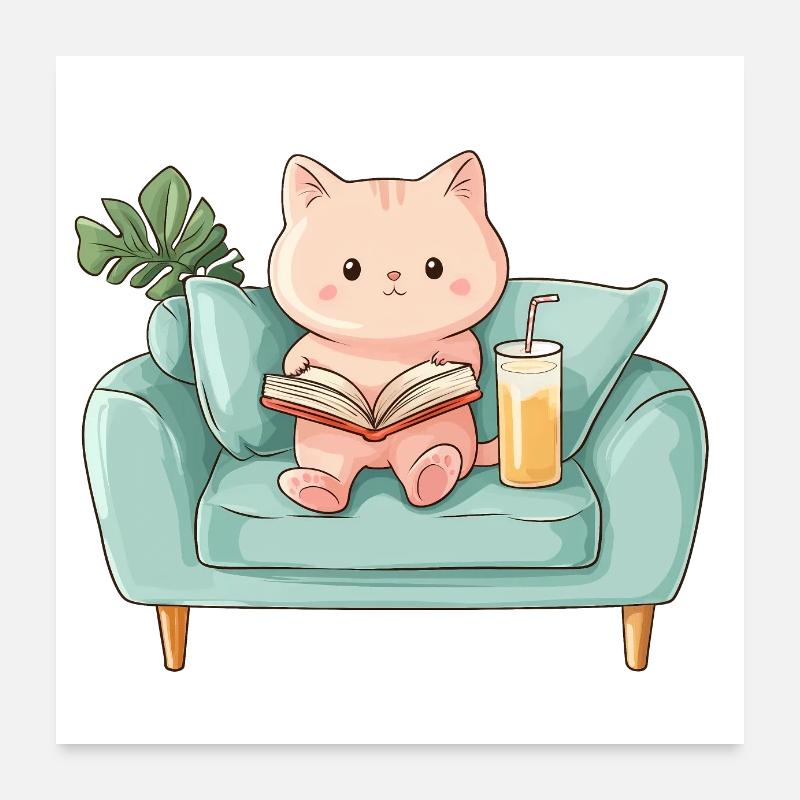 Katze sitzt auf dem Sofa Poster 60x60 cm