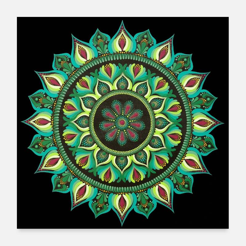 Mandala vert | Géométrie sacrée | Dot Art Poster 60 x 60 cm