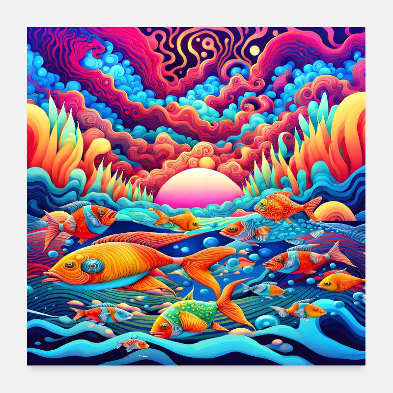 Psychedelischer Ozean Poster 60x60 cm
