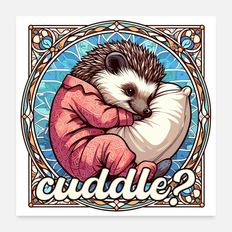 Hedgehog Cuddle Cuddly Pillow Gift Poster 24" x 24" (60x60 cm)