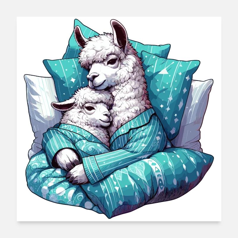 Snuggle Llama Llamas Gift Poster 24" x 24" (60x60 cm)