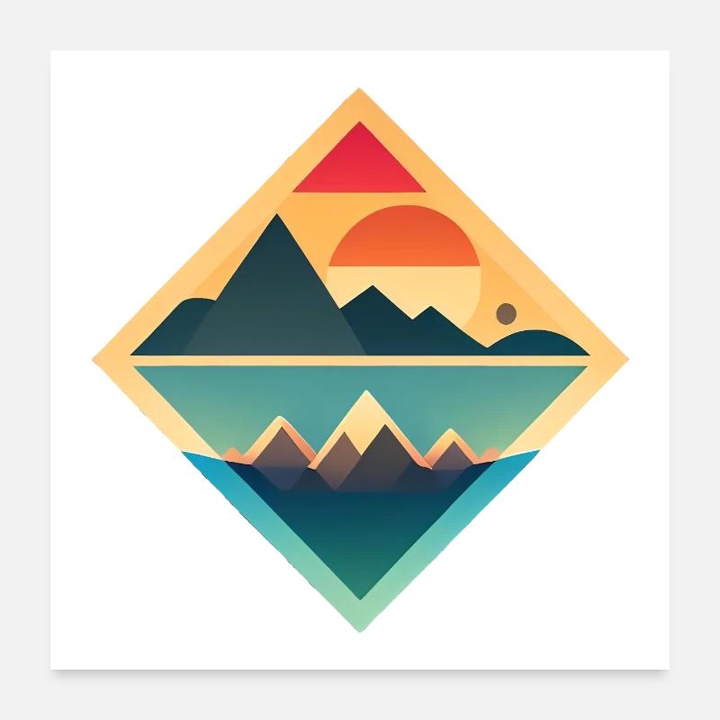 mountainview with sun abstract style Poster 60x60 cm