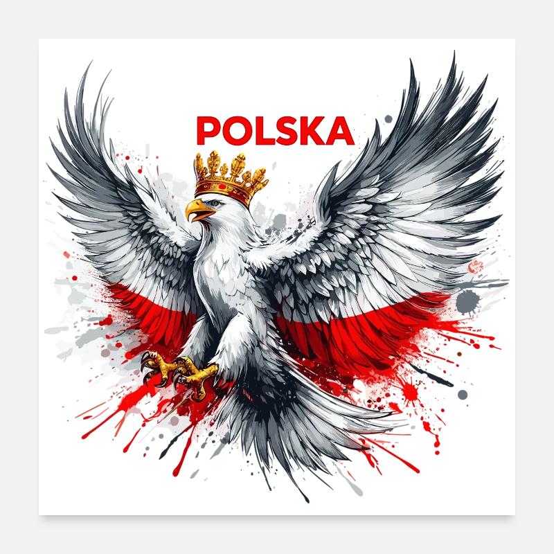 Poland Polska Polish Red White Eagle Crown Gift - Poster 24" x 24" (60x60 cm) - white