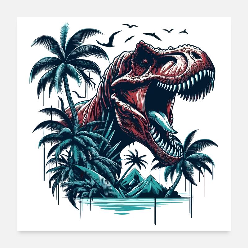 T-Rex Roars Dinosaur Dino Gift Poster 24" x 24" (60x60 cm)