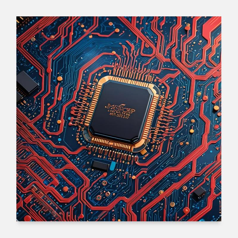 Microchip Red - Poster 60x60 cm - Weiß
