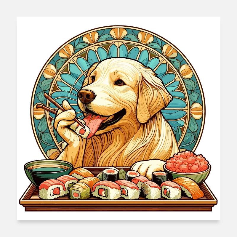 Sushi Golden Retriever Maki Gift Poster 24" x 24" (60x60 cm)