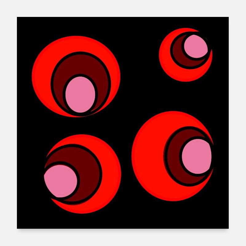 Rosa und rote Blasen auf schwarzem Hintergrund Poster 60x60 cm