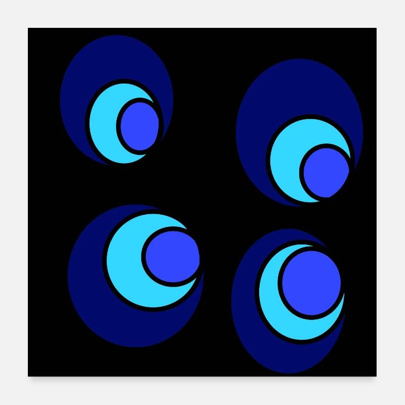 Cercles sur cercles bleus et bleu clair Poster 60 x 60 cm
