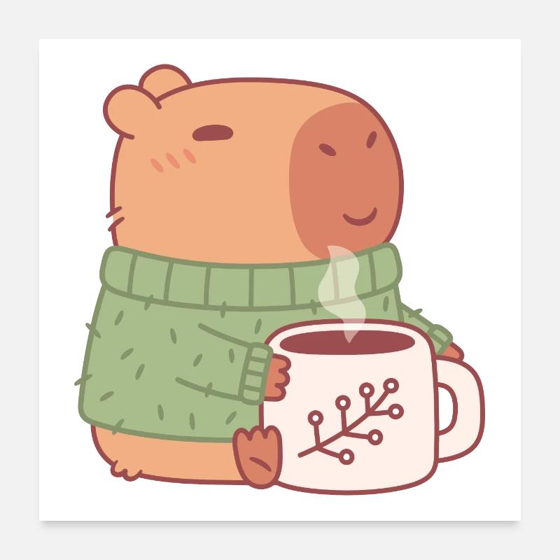 Cute Capybara In Sweater With Hot Coffee Poster 24" x 24" (60x60 cm)