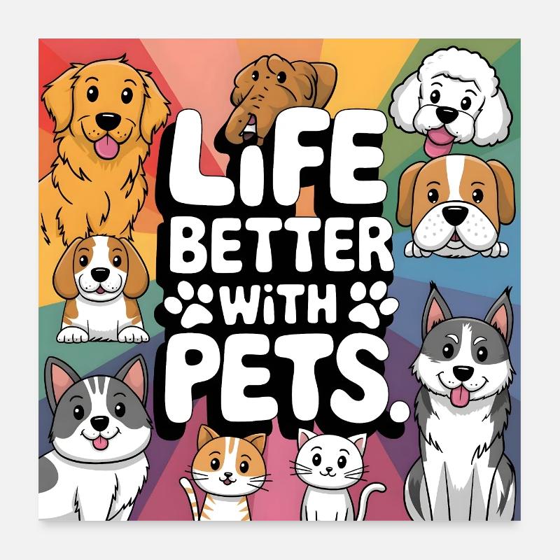 Life better with pets Poster 60x60 cm