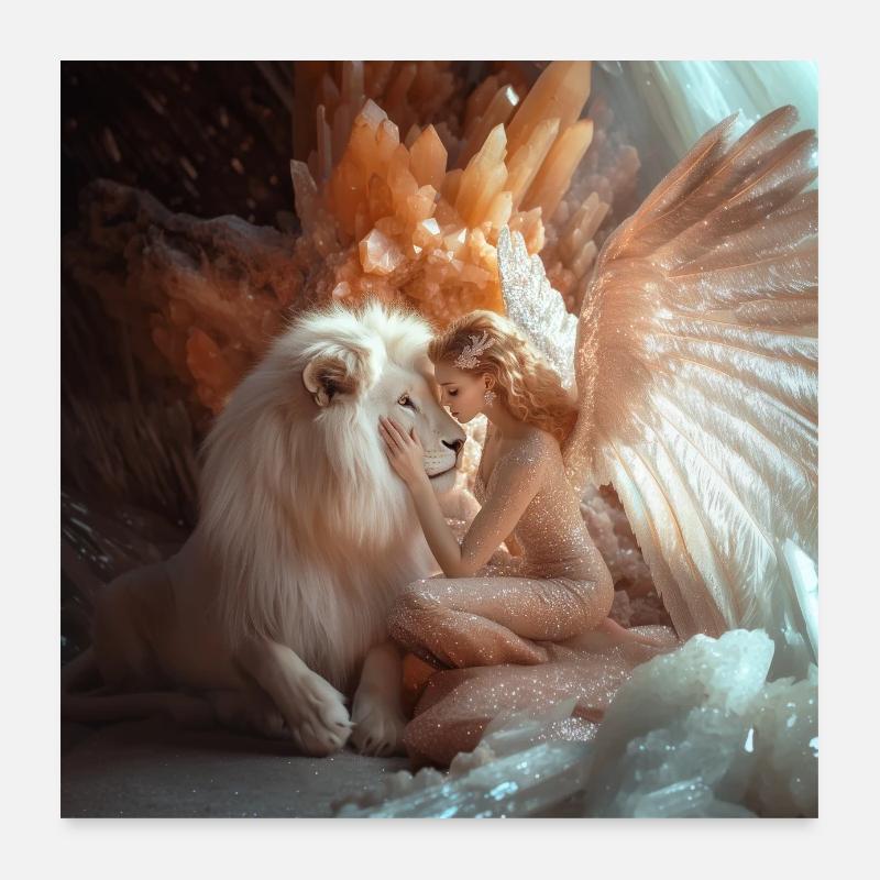 Les anges et leur lion Poster 60 x 60 cm