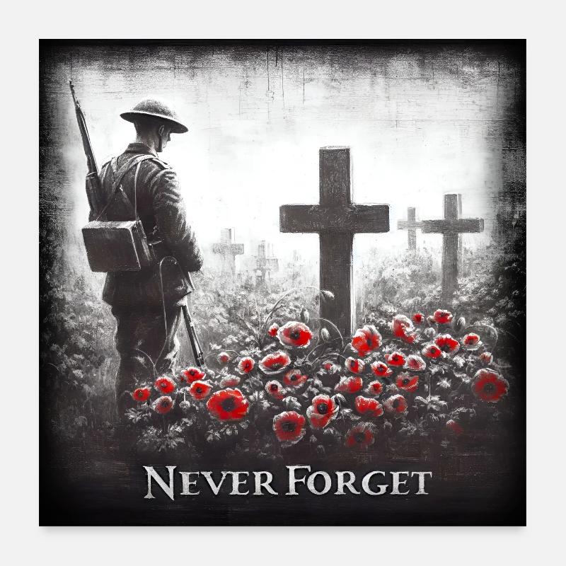 Never Forget World War Remembrance day. Poppy day Poster 24" x 24" (60x60 cm)
