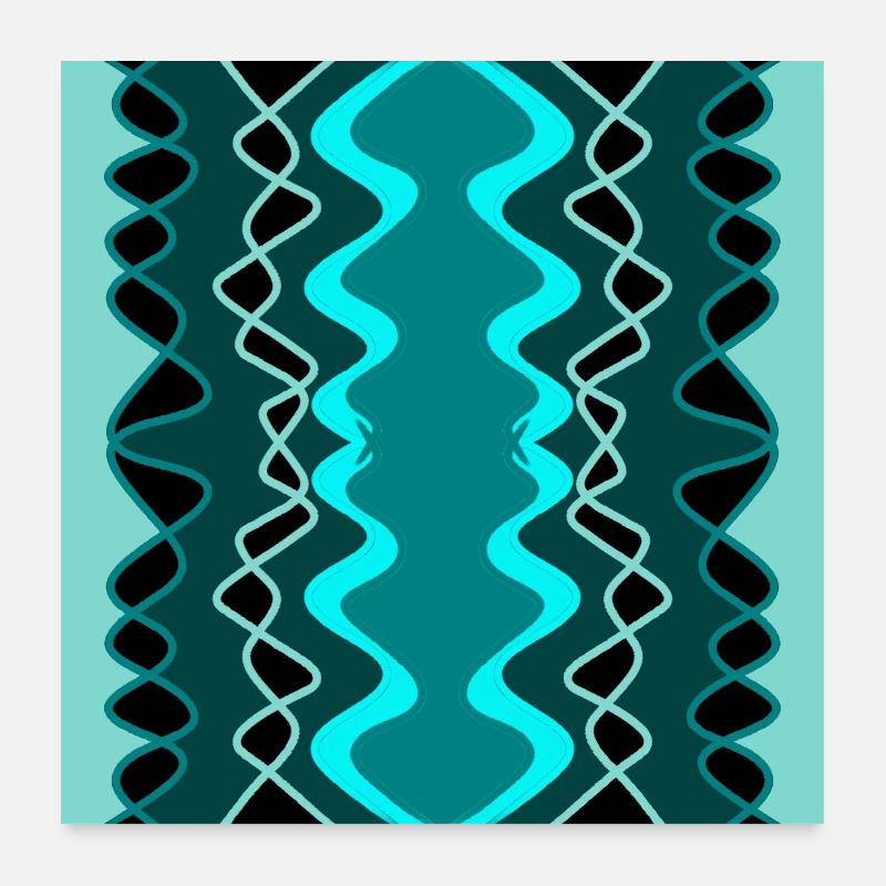 Symmetrical vertical pattern in blue, black and green Poster 24" x 24" (60x60 cm)