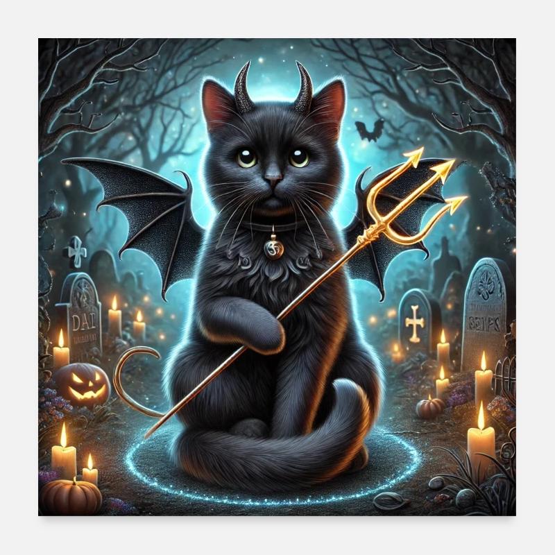 Evil Winged Black Cat halloween Poster 24" x 24" (60x60 cm)