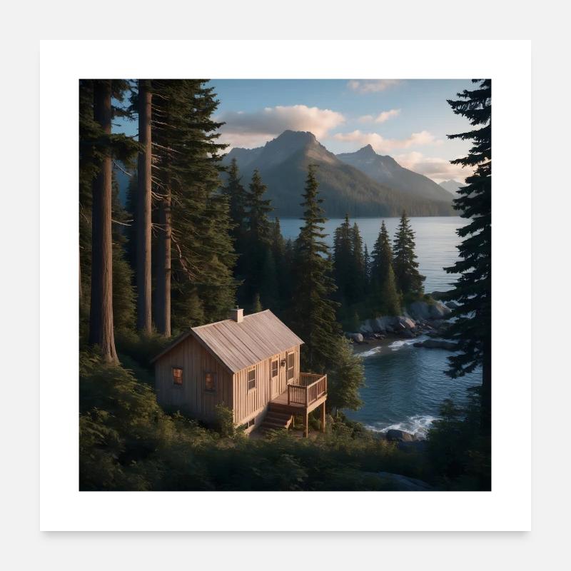 Evergreen Cabin Poster 24" x 24" (60x60 cm)