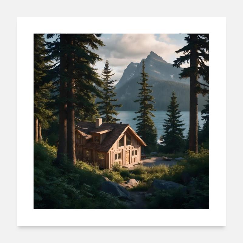 Cabane en bois de cèdre Poster 60 x 60 cm