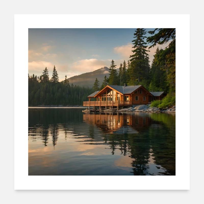 Black Bear Lodge - Poster 60x60 cm - Weiß
