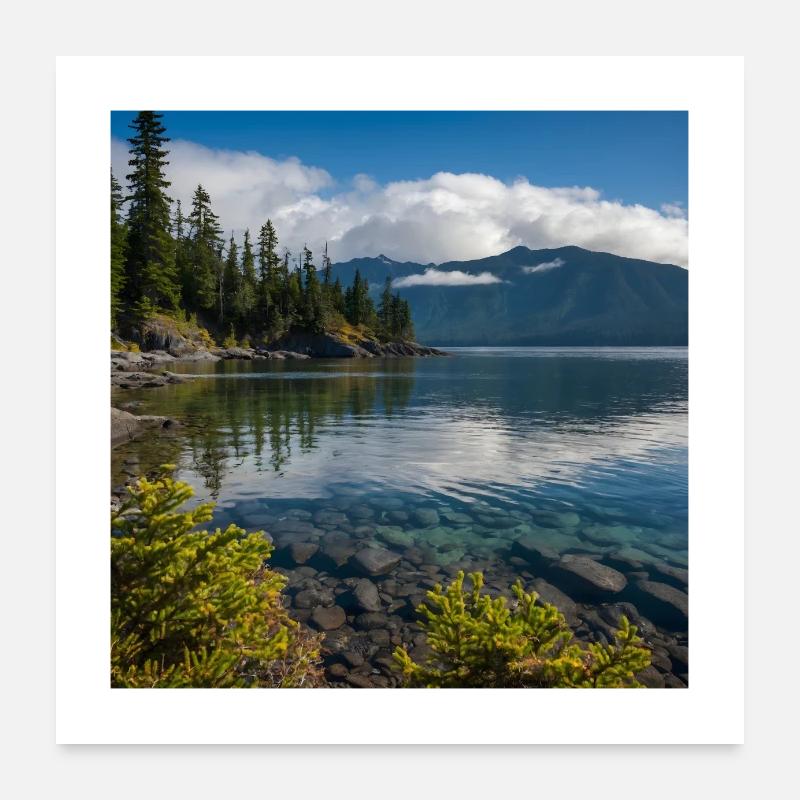 Eau claire et montagnes Poster 60 x 60 cm