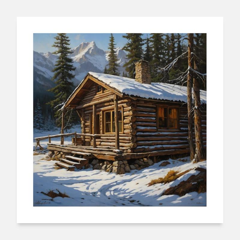 Winterliche Waldhütte Poster 60x60 cm