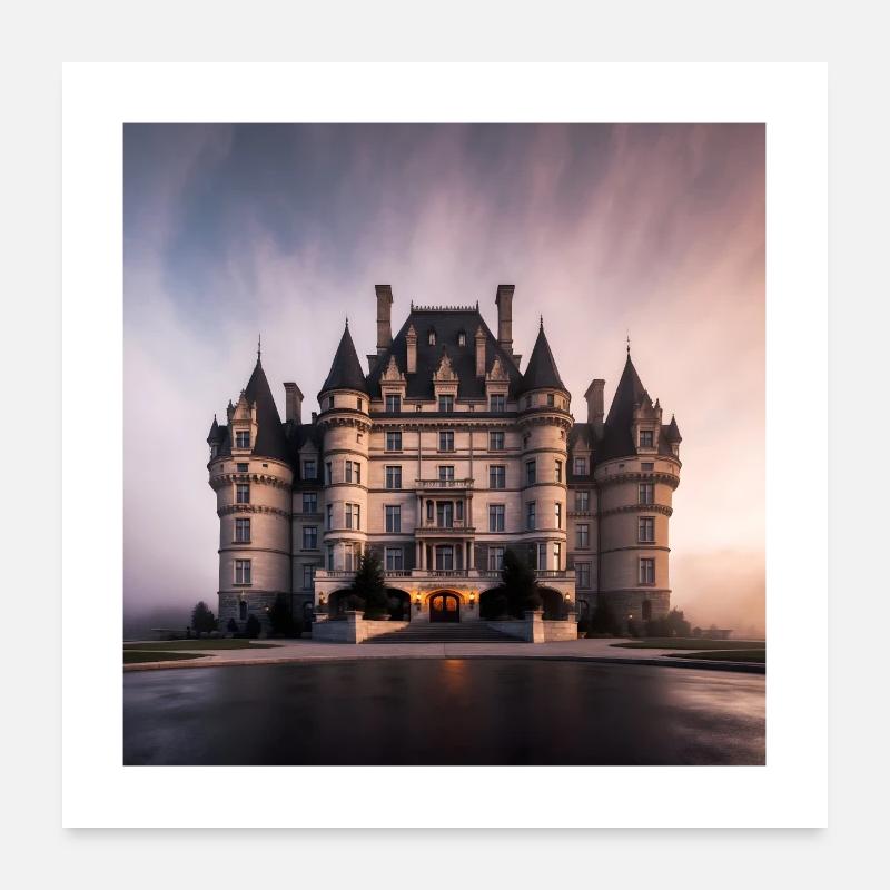 Château majestueux dans le brouillard Poster 60 x 60 cm