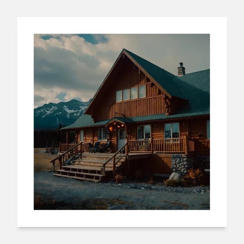 Cabane de montagne confortable avec véranda Poster 60 x 60 cm